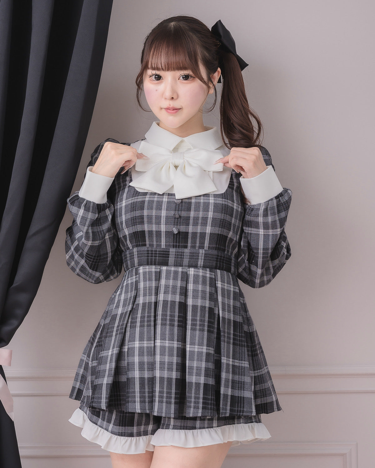 モデル身長：157cm/着用カラー：グレーっチェック