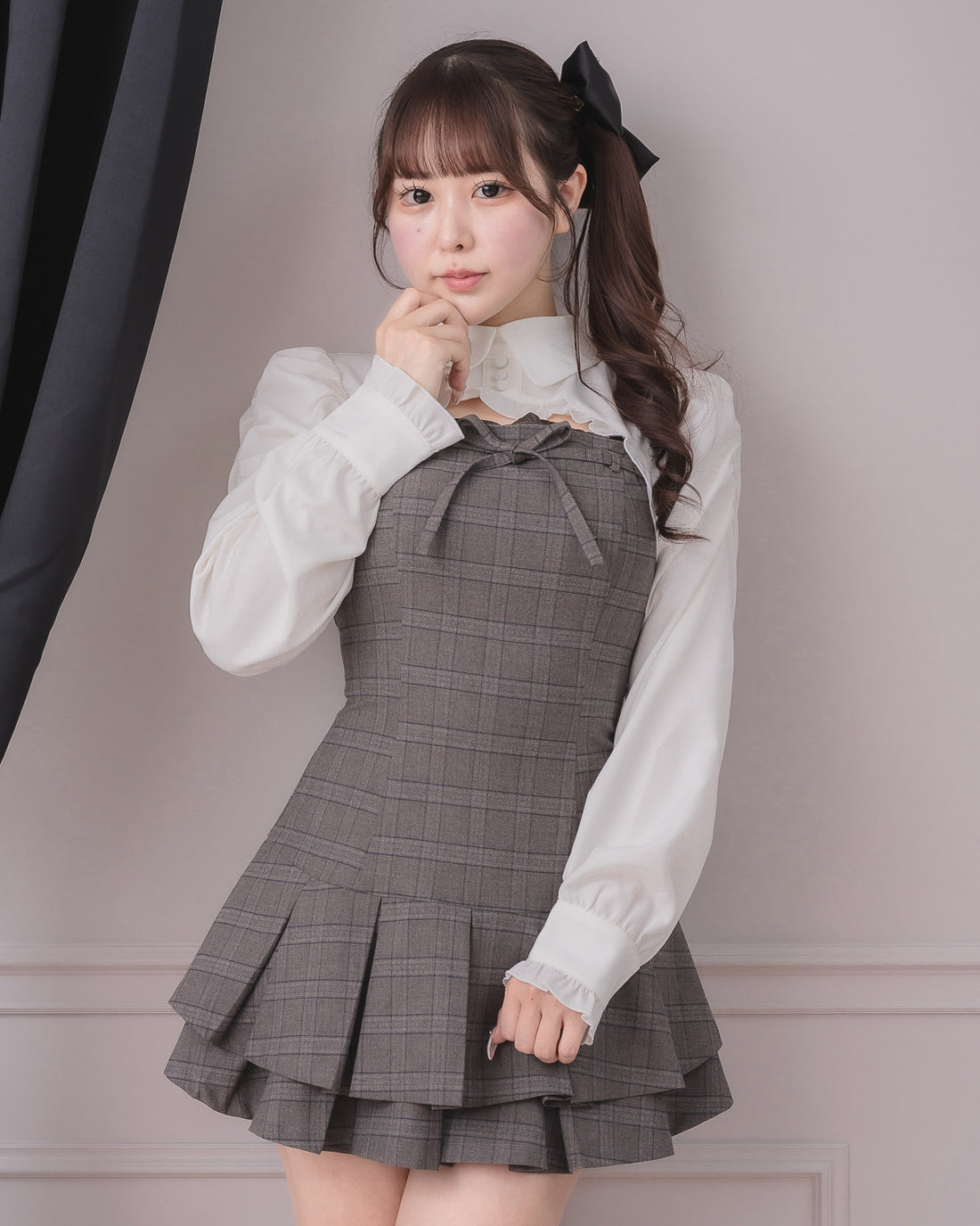 モデル身長：157cm/着用カラー：ブラウンチェック