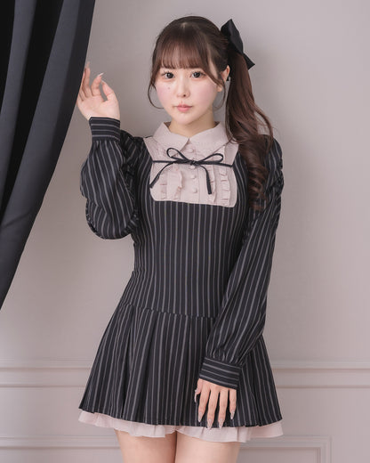 モデル身長：157cm/着用カラー：ブラックストライプ
