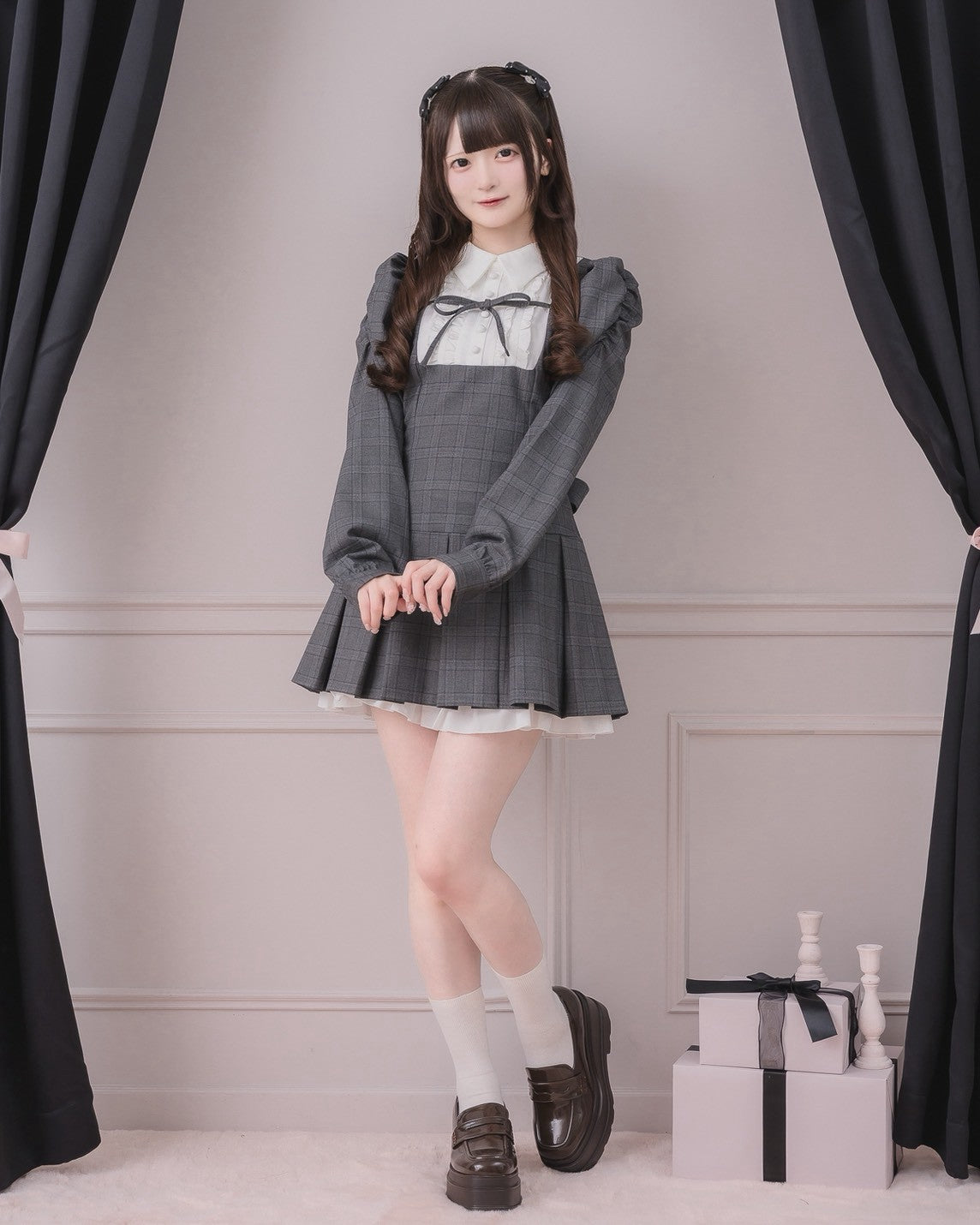 モデル身長：155cm/着用カラー：グレーチェック