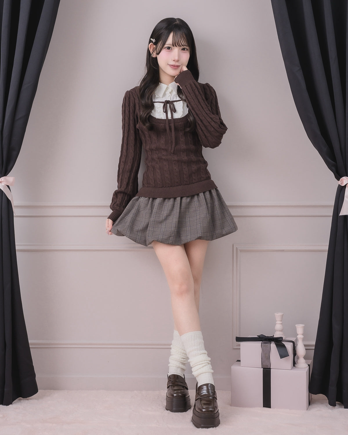 モデル身長：152cm/着用カラー：ブラウン