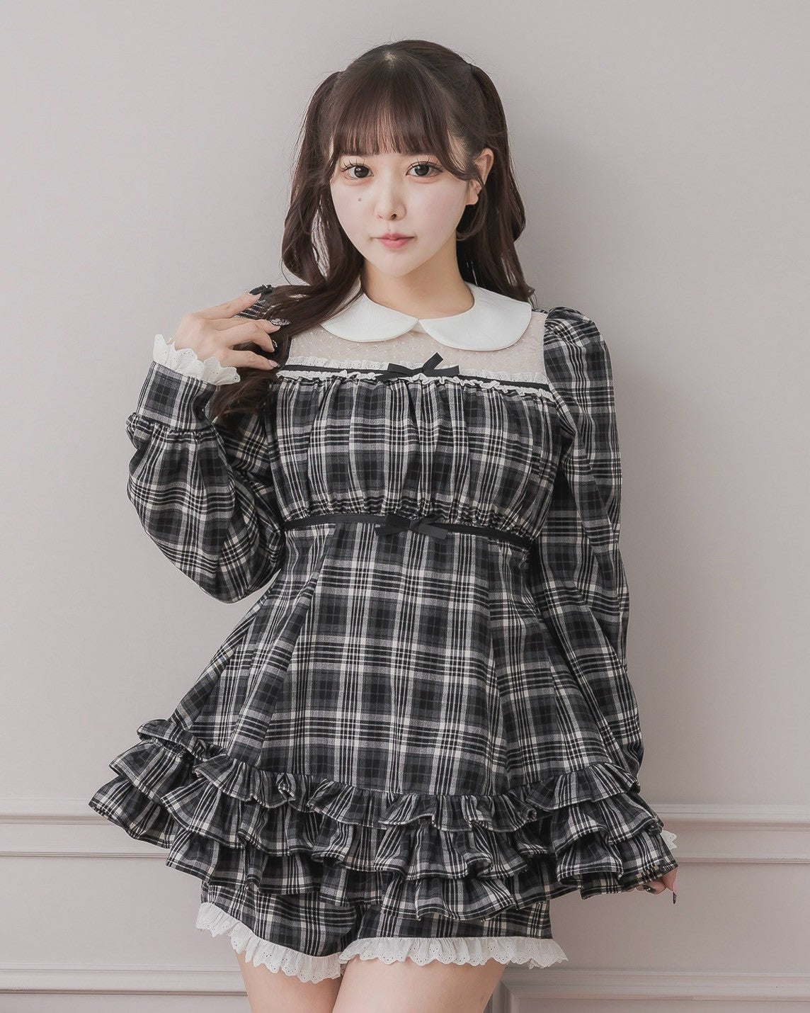 モデル身長：157cm/着用カラー:ブラックチェック