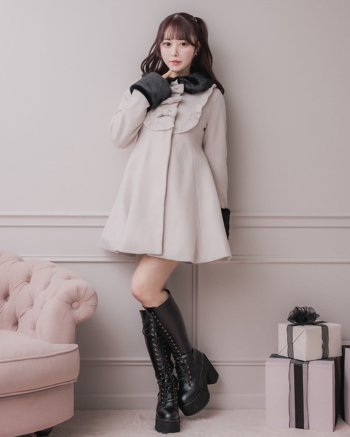 モデル身長:157cm/着用カラー:ピンク×ブラック