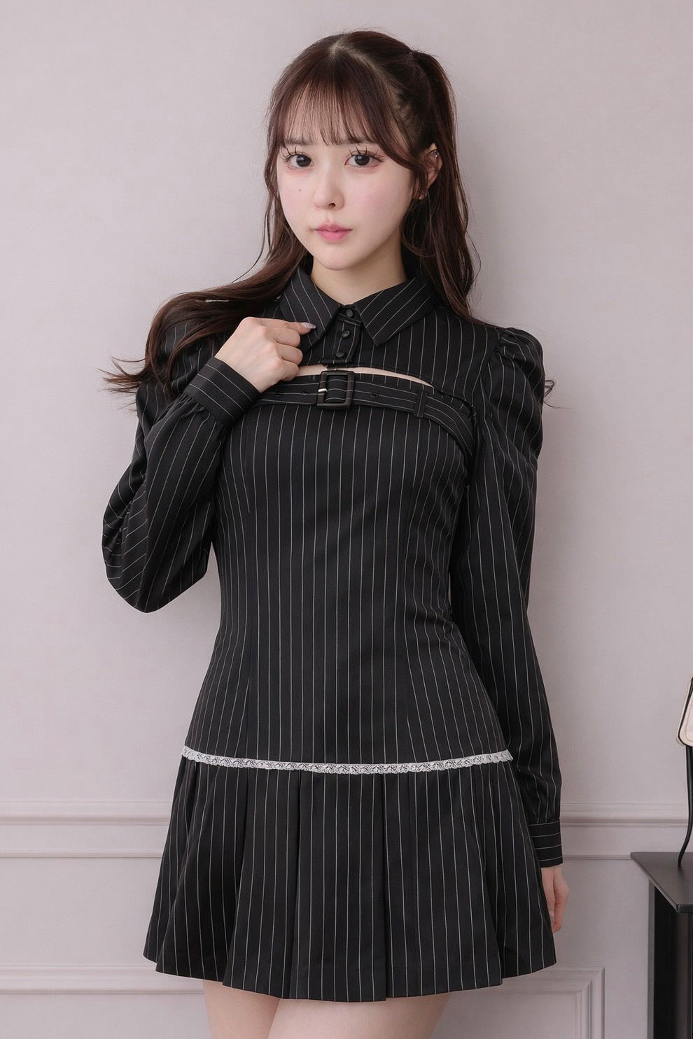 ベルトストライプ長袖ワンピース – pium