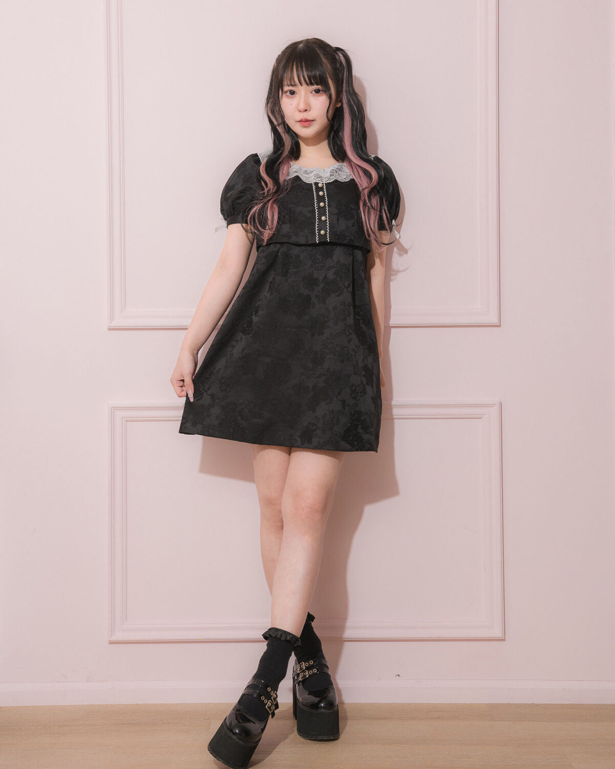 レースカラージャガードミニワンピ