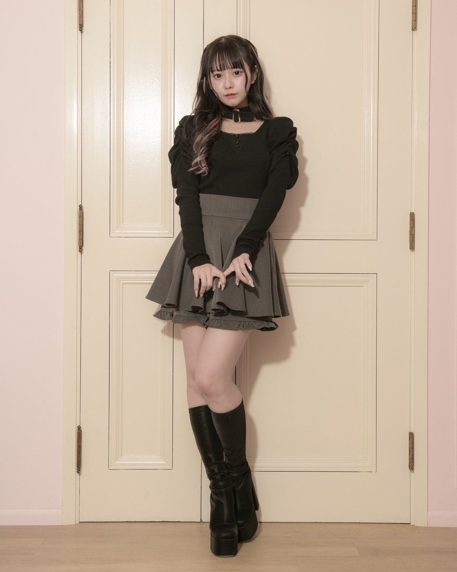 コルセット付きボリュームフレアスカパン