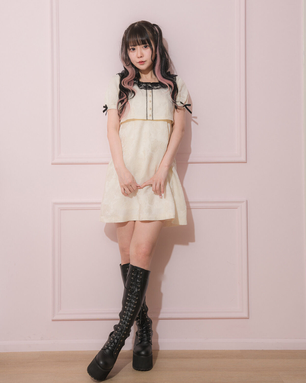 レースカラージャガードミニワンピ