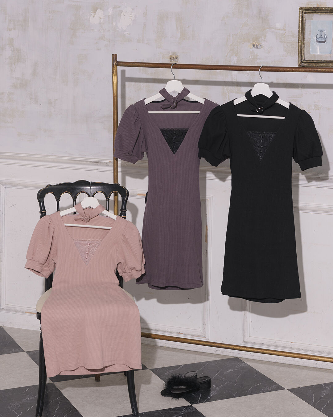 バックリボンチョーカーカットワンピース