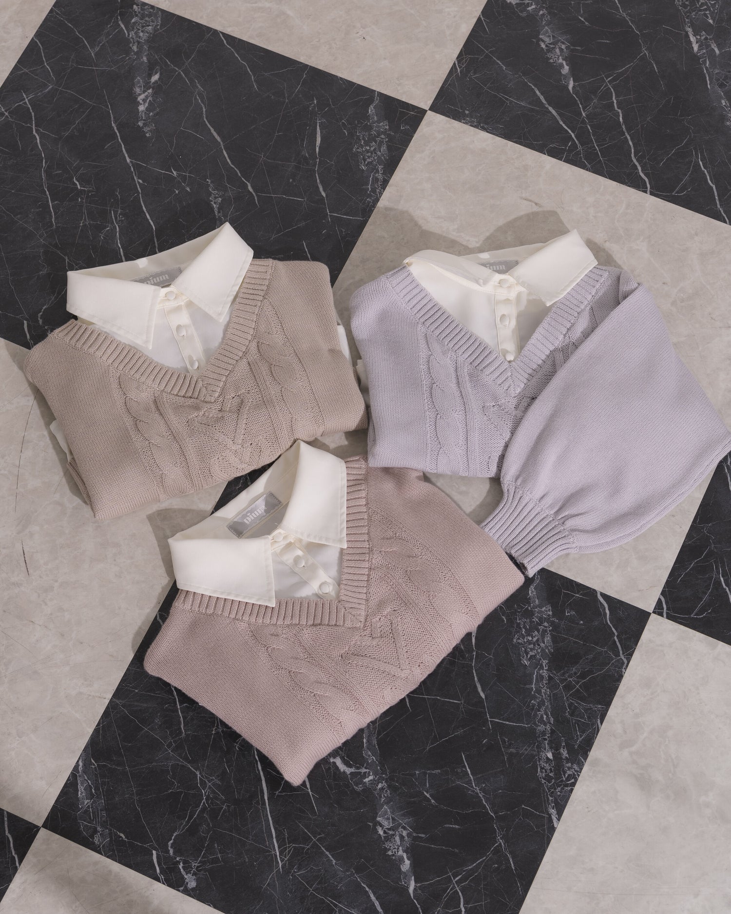 ハートケーブルシャツレイヤードニット