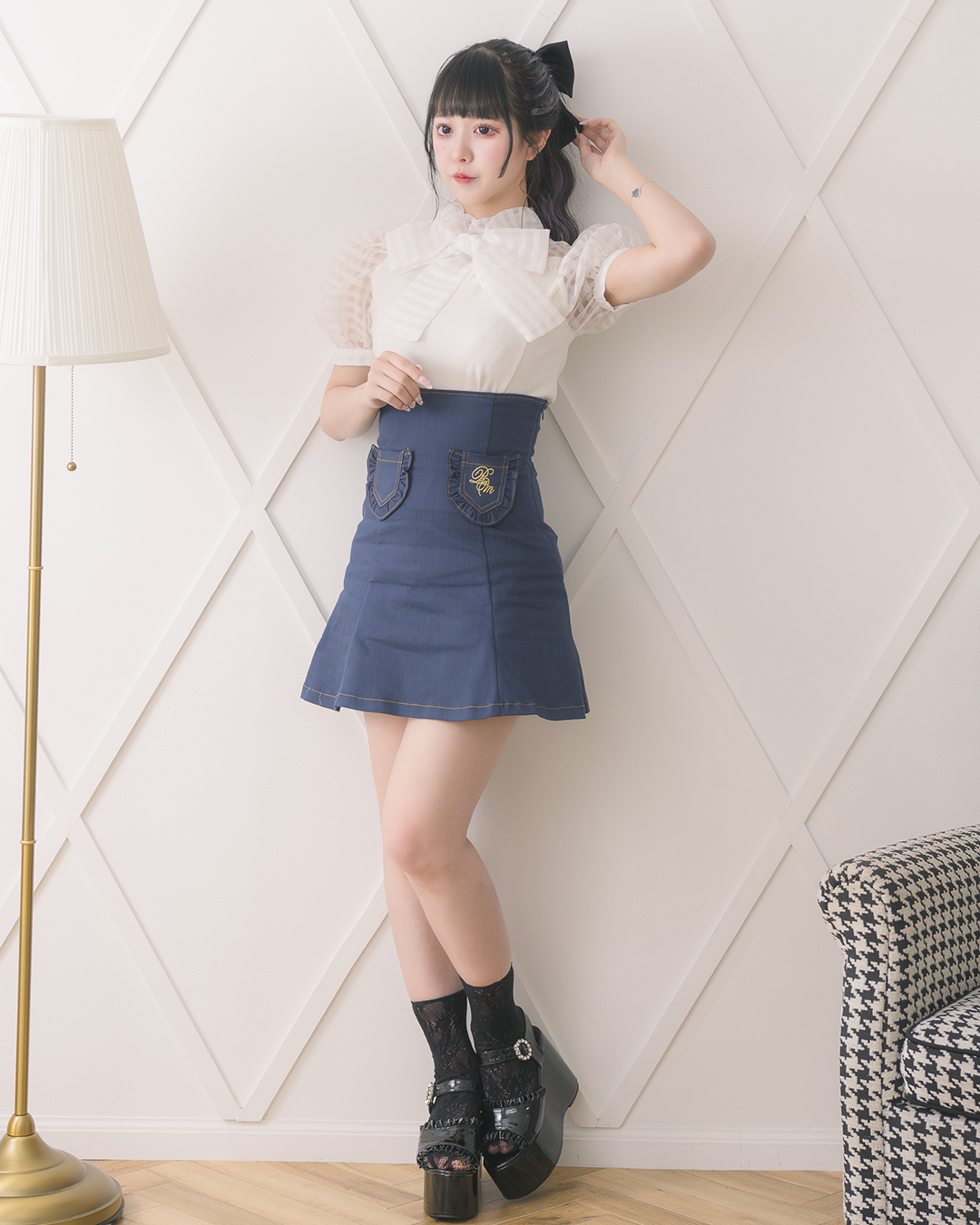 シアーギンガムビックリボンカットソー