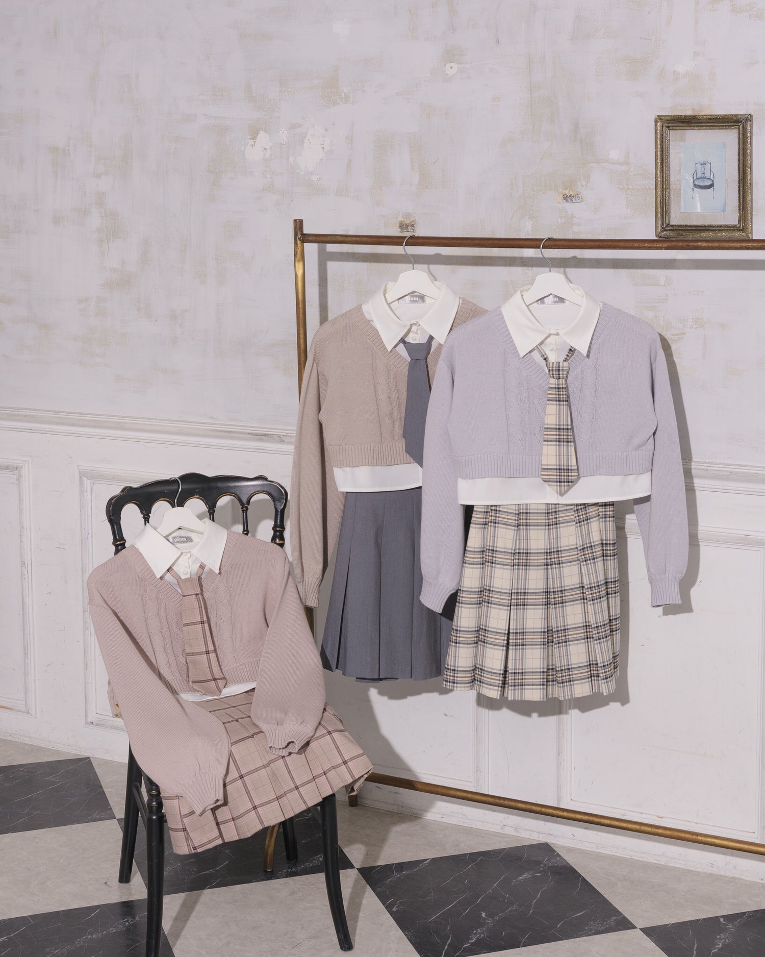 ハートケーブルシャツレイヤードニット