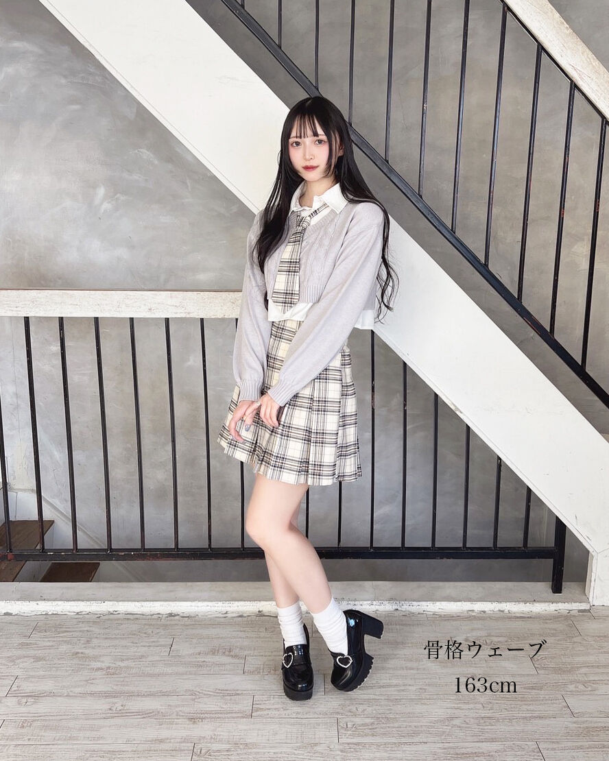 ハートケーブルシャツレイヤードニット