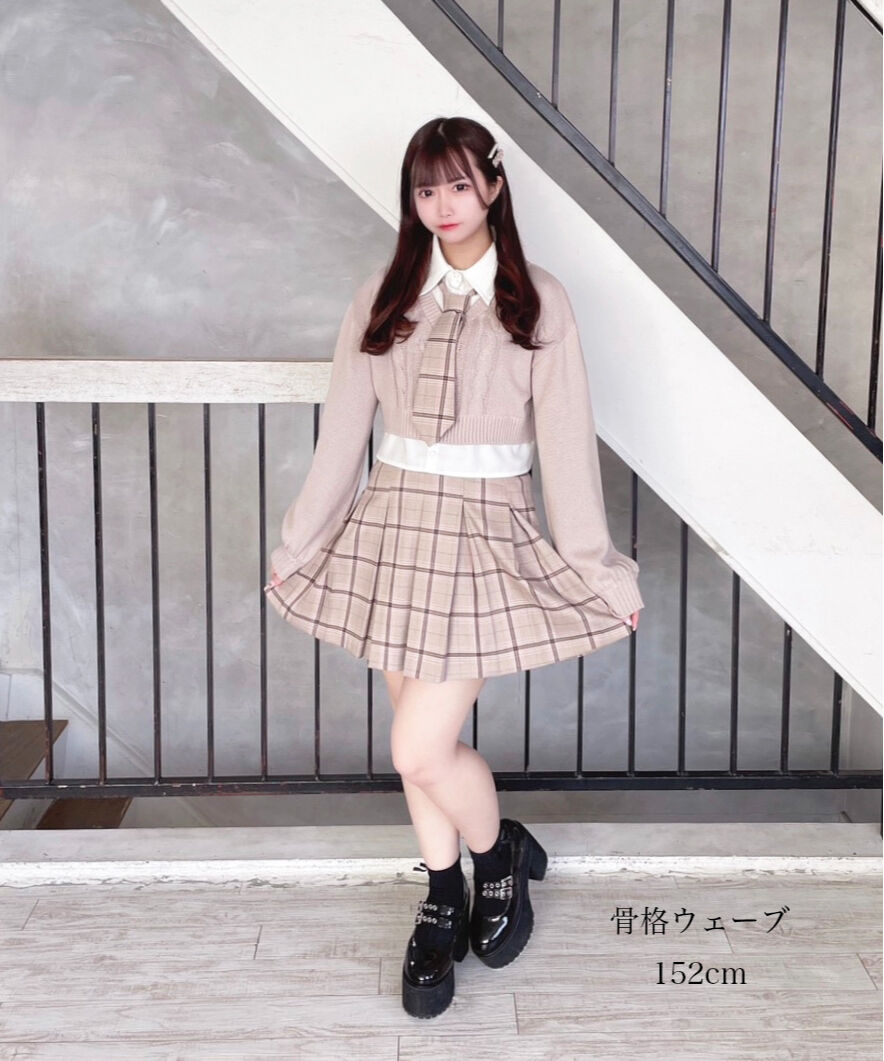 ハートケーブルシャツレイヤードニット