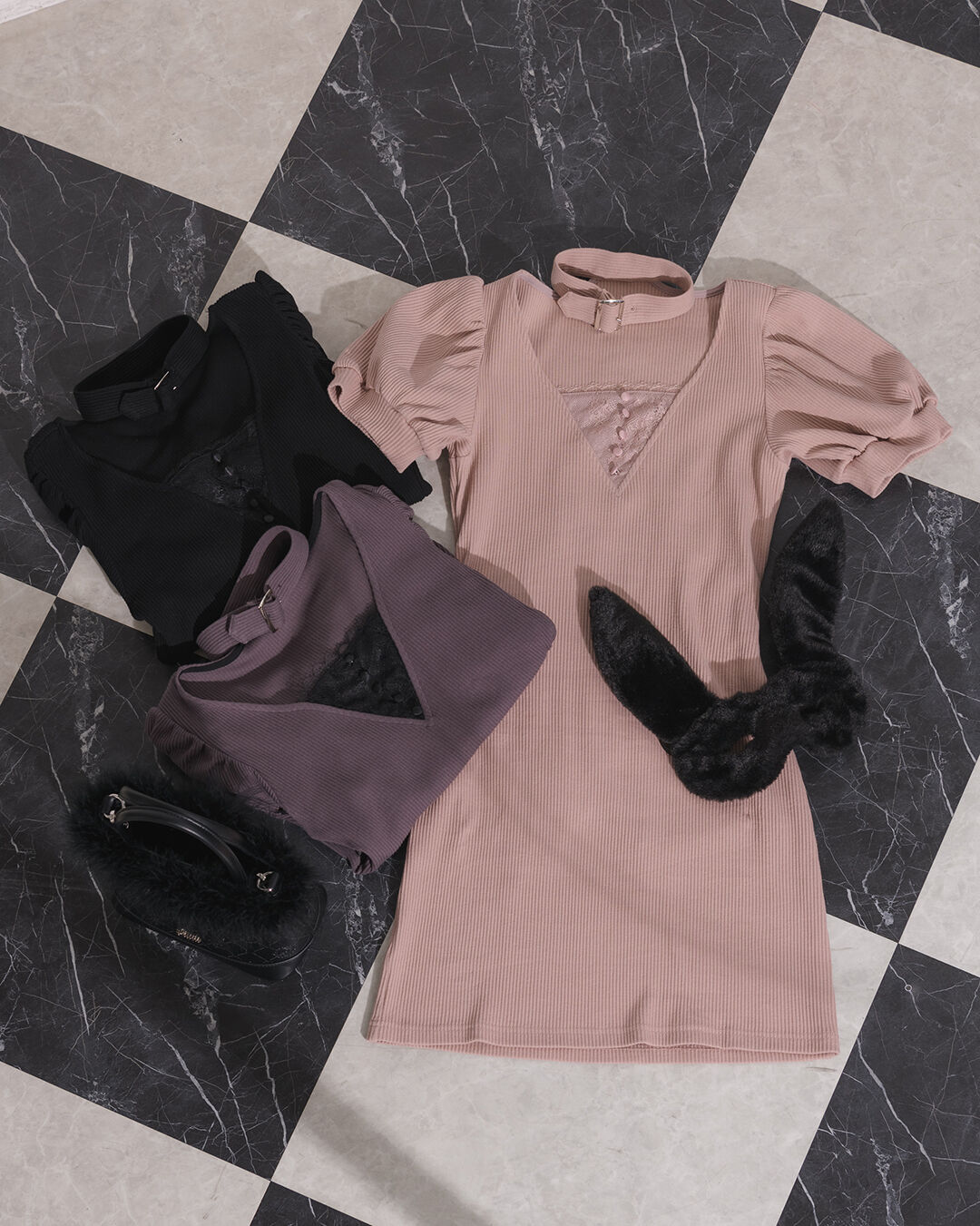 バックリボンチョーカーカットワンピース