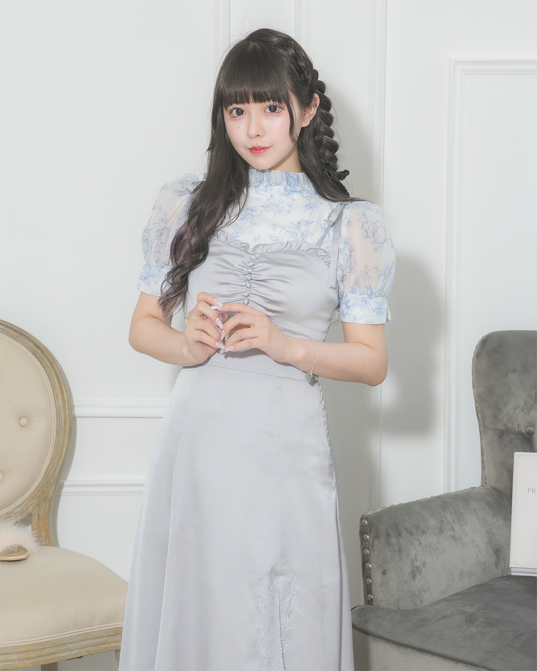 レーススリットサテンキャミワンピ