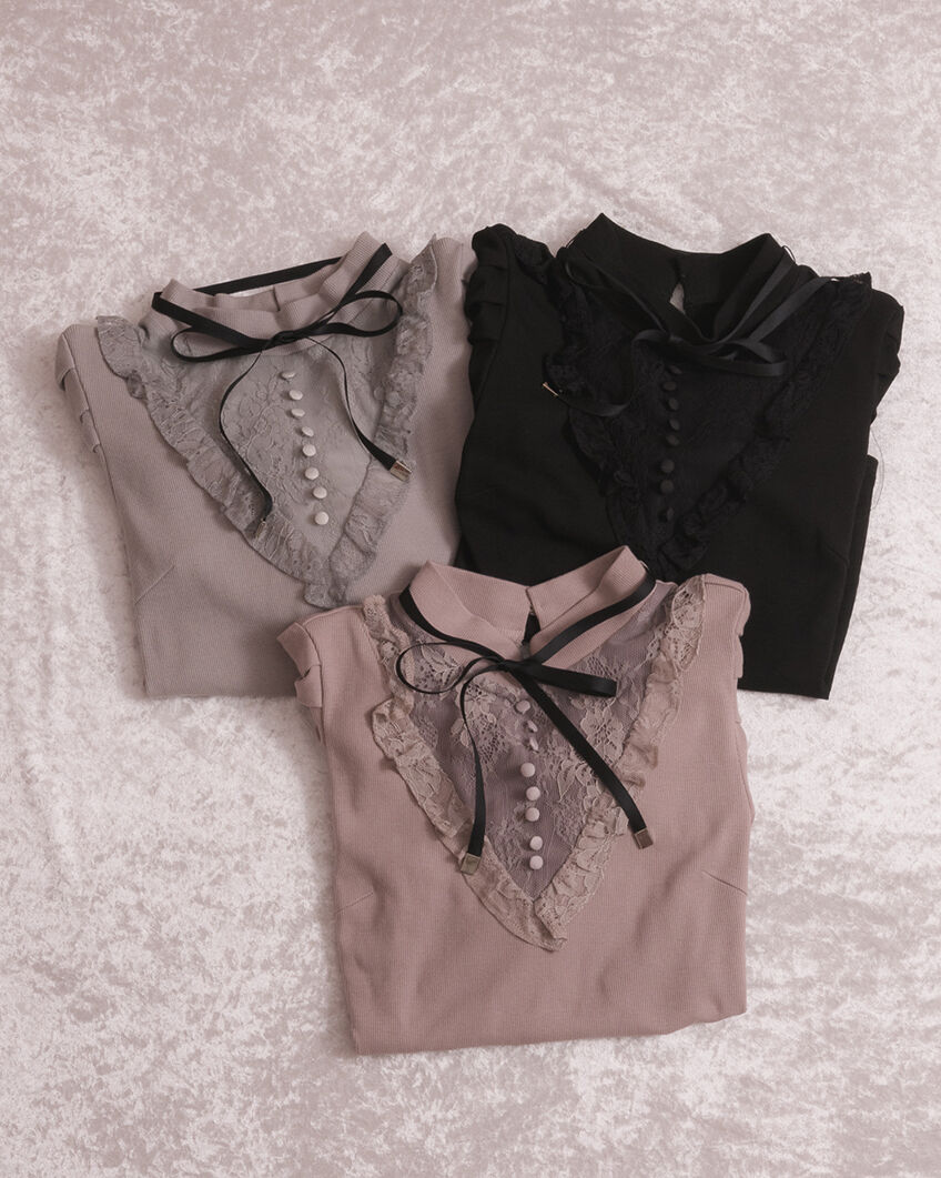 レース切替フロントボタンカットソー