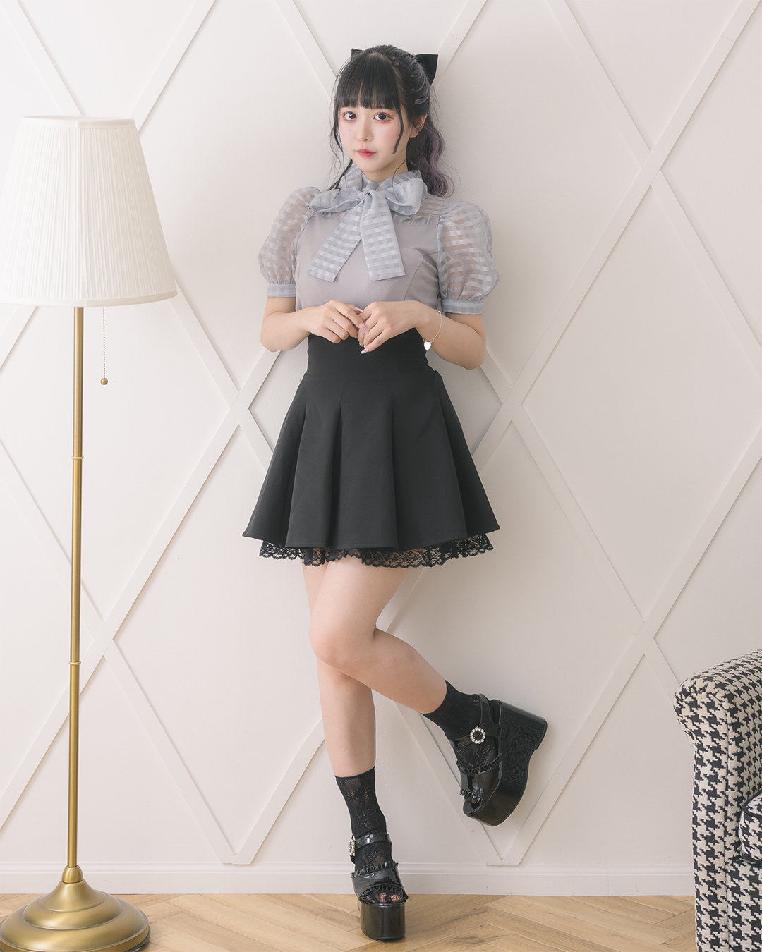 シアーギンガムビックリボンカットソー