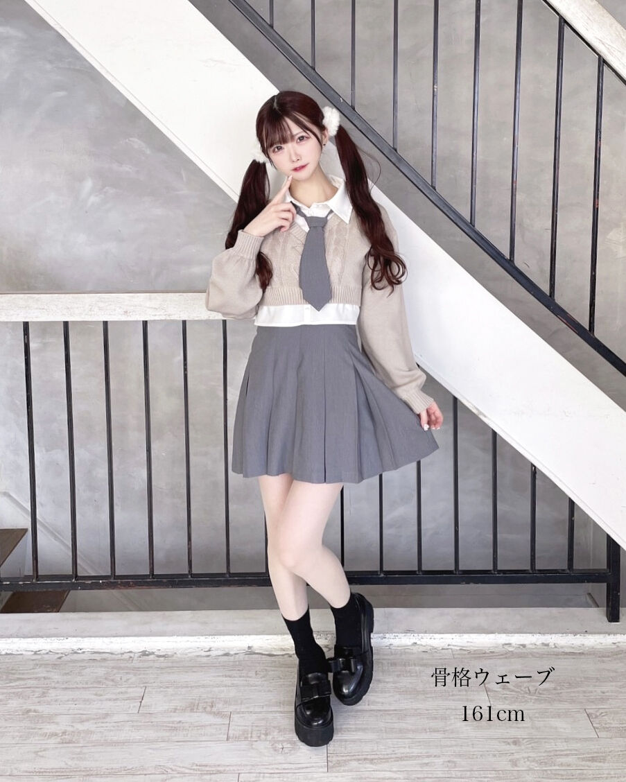 ハートケーブルシャツレイヤードニット