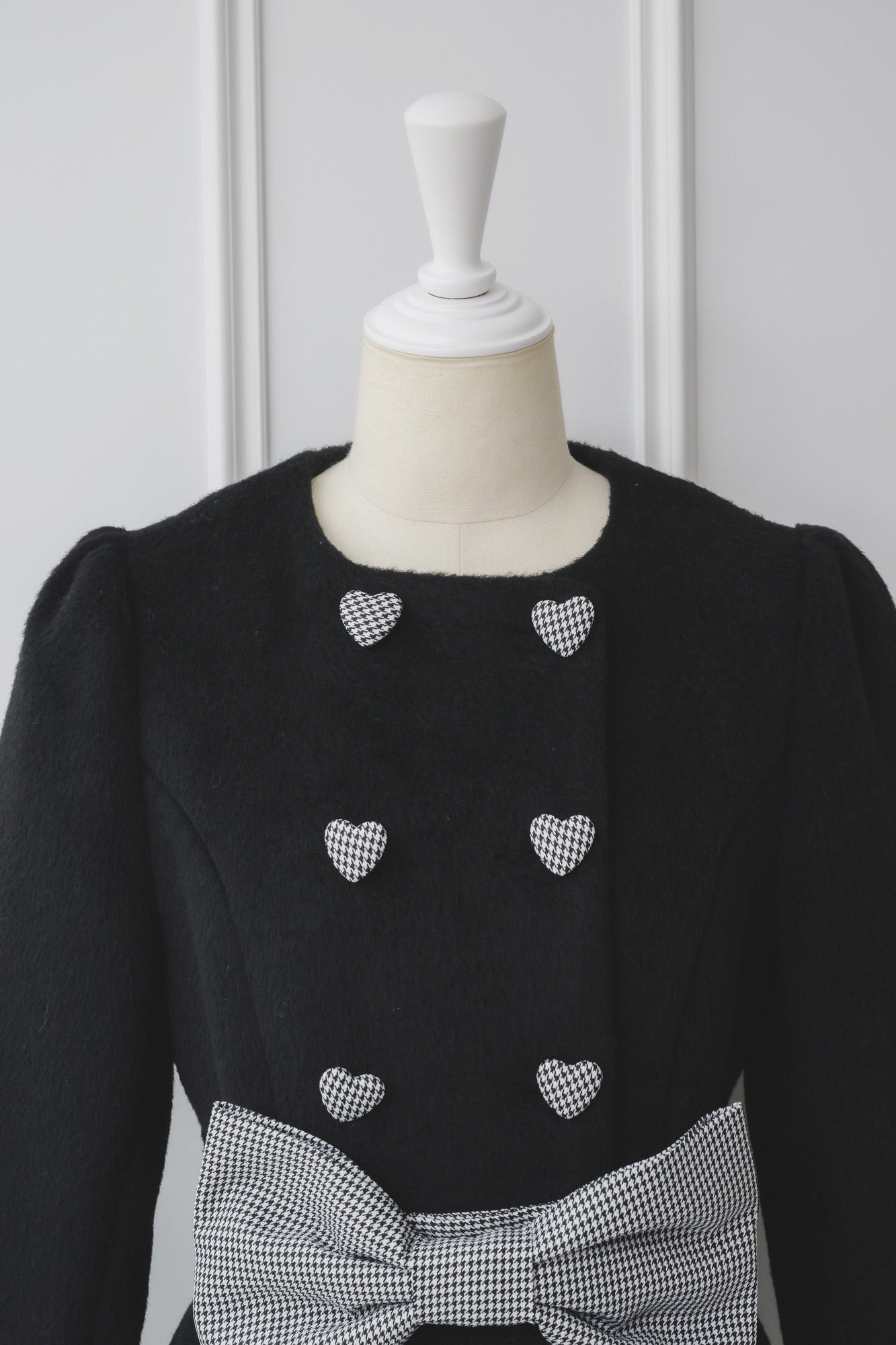 ハートボタンリボンベルトシャギーコート